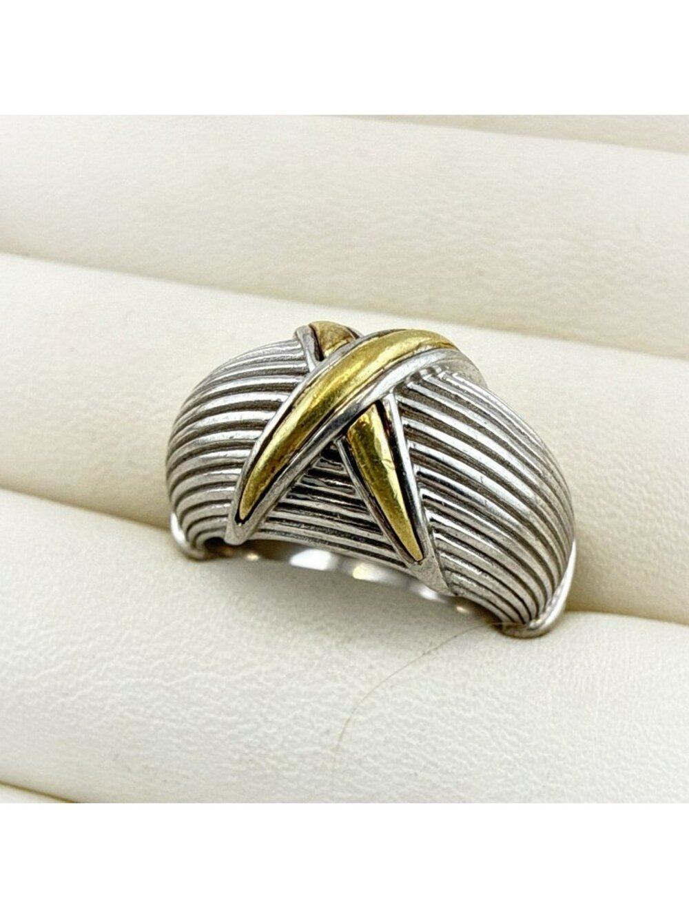 Ann King Ring Sterling Silver 18k Yellow Gold Cable Dome 3D Modernist Size 7 QVC